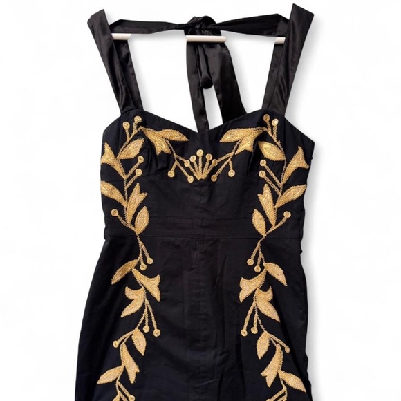 Free People Leaf Motif Black and Gold Embroidered Dress - Picture 2 of 11